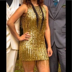 Gold Tassel Black Tie Dress